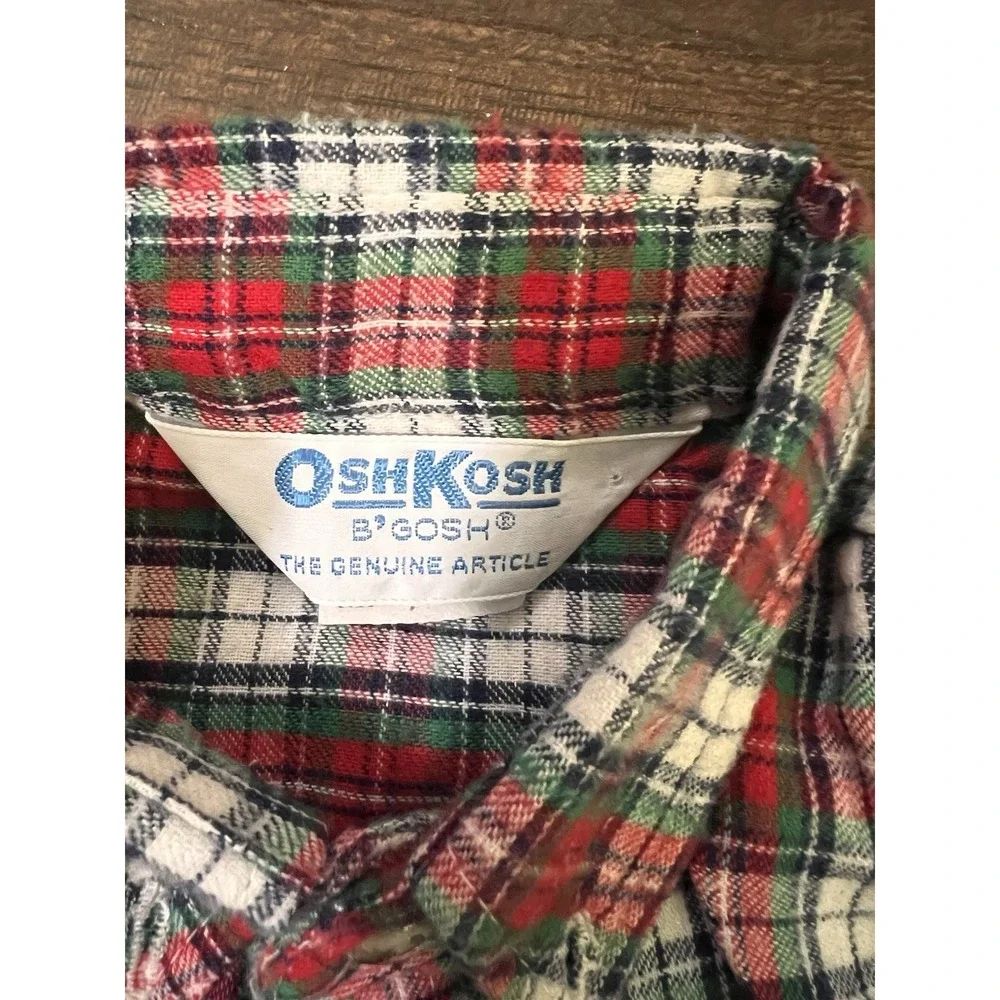 Vintage OshKosh Boys SZ‎ 7 USA Red Plaid Flannel Shirt Button Up Long Sleeve Y2K